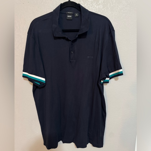 Boss Other - Boss Dark Blue Polo with Striped Sleeves